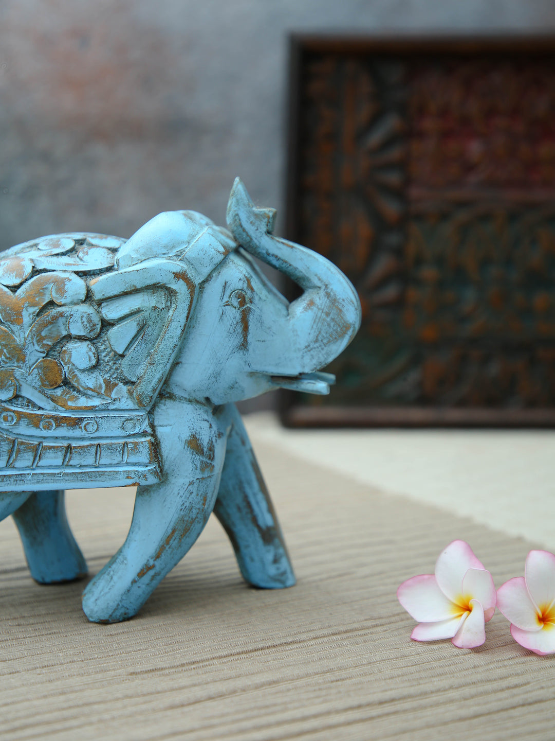 Decorative Wooden Elephant - Blue