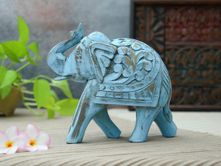 Decorative Wooden Elephant - Blue