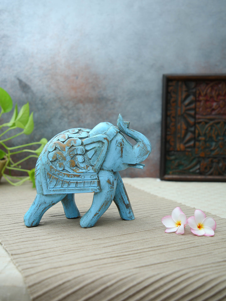 Decorative Wooden Elephant - Blue