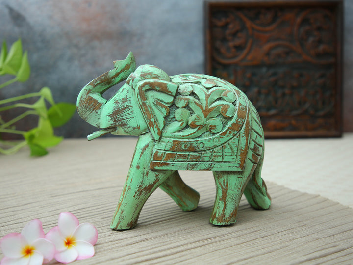 Decorative Wooden Elephant - Mint Green