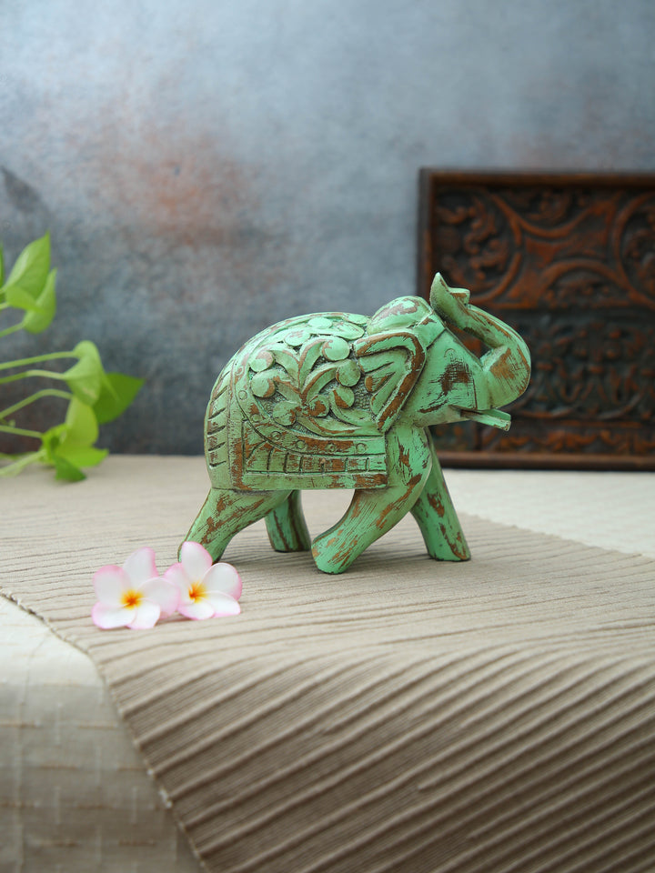 Decorative Wooden Elephant - Mint Green