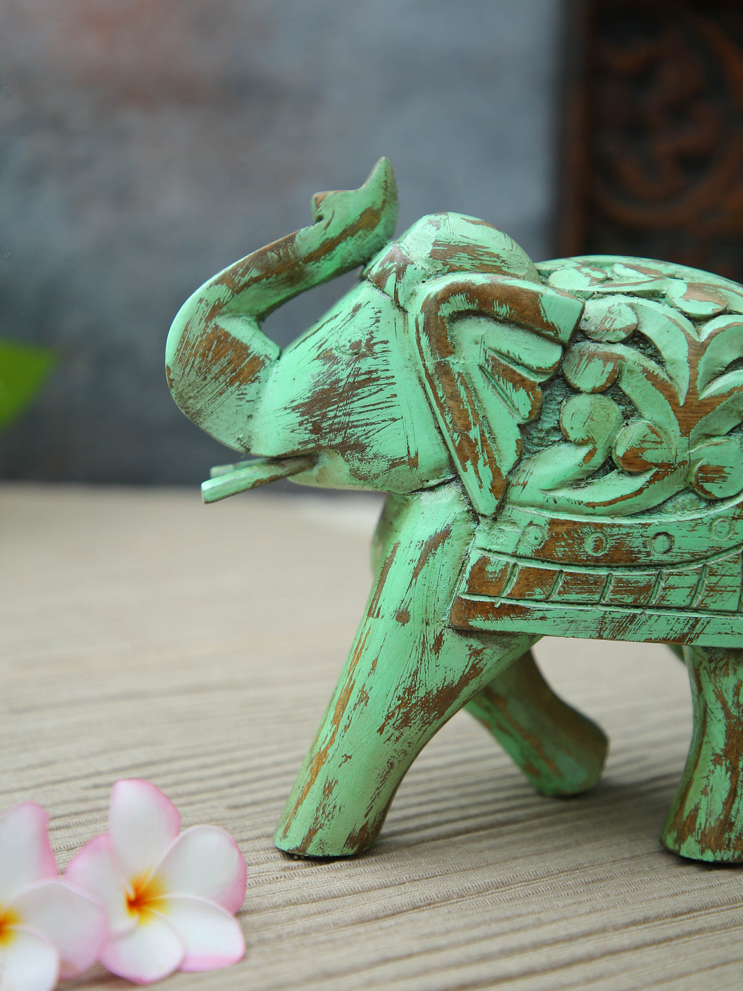 Decorative Wooden Elephant - Mint Green