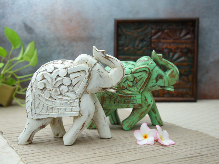 Decorative Wooden Elephant - White