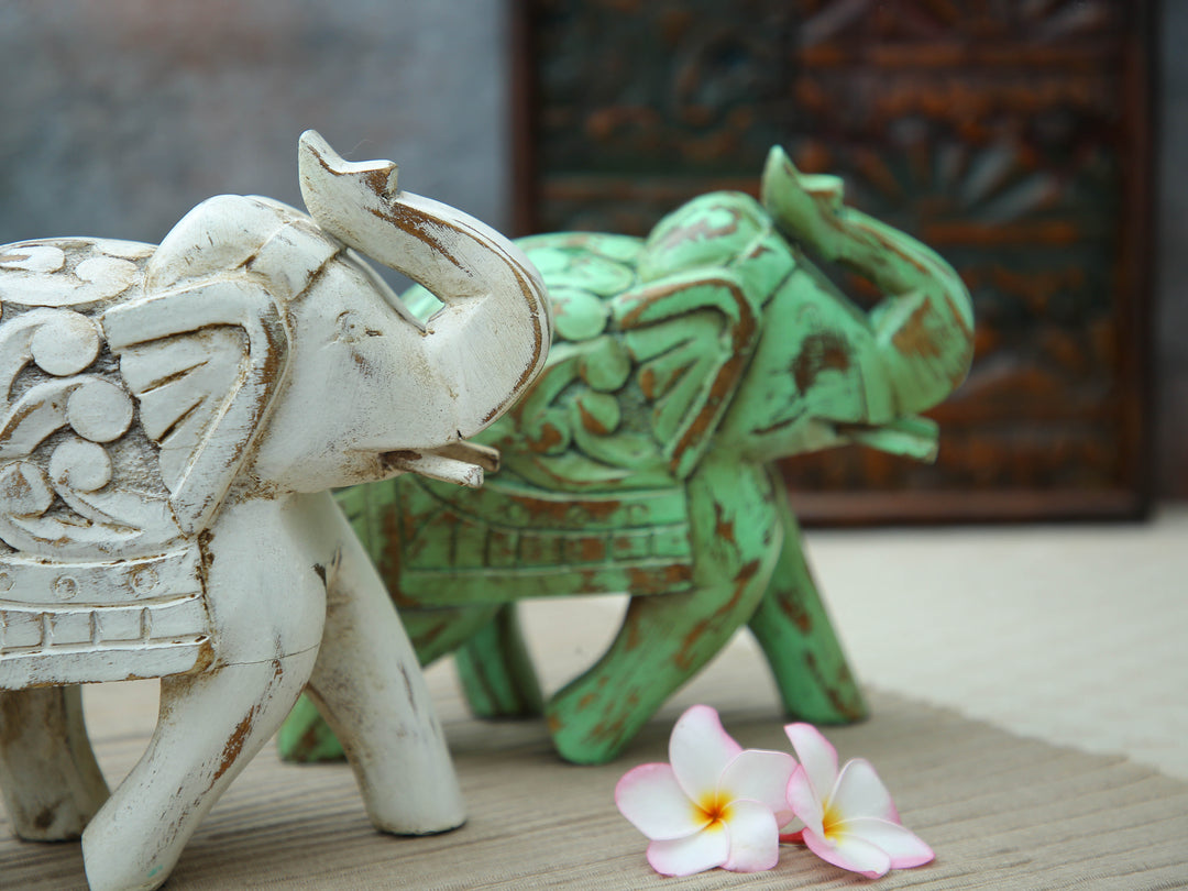 Decorative Wooden Elephant - White