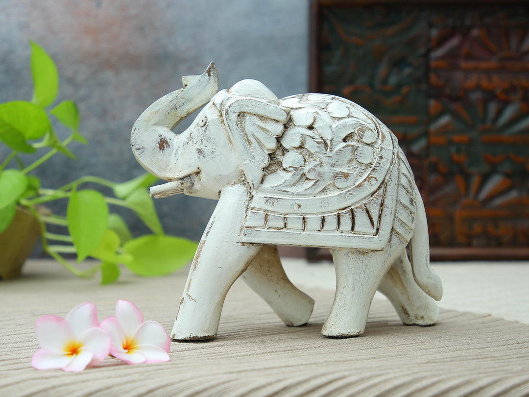 Decorative Wooden Elephant - White