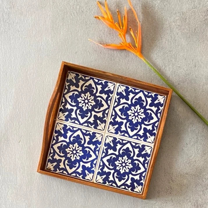 Cloverleaf Square Tray - Azure Collection