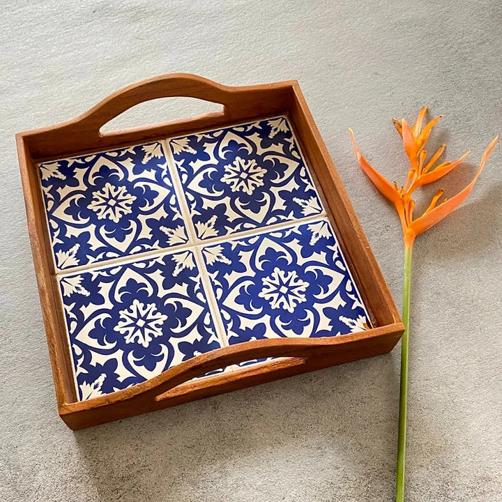 Cloverleaf Square Tray - Azure Collection